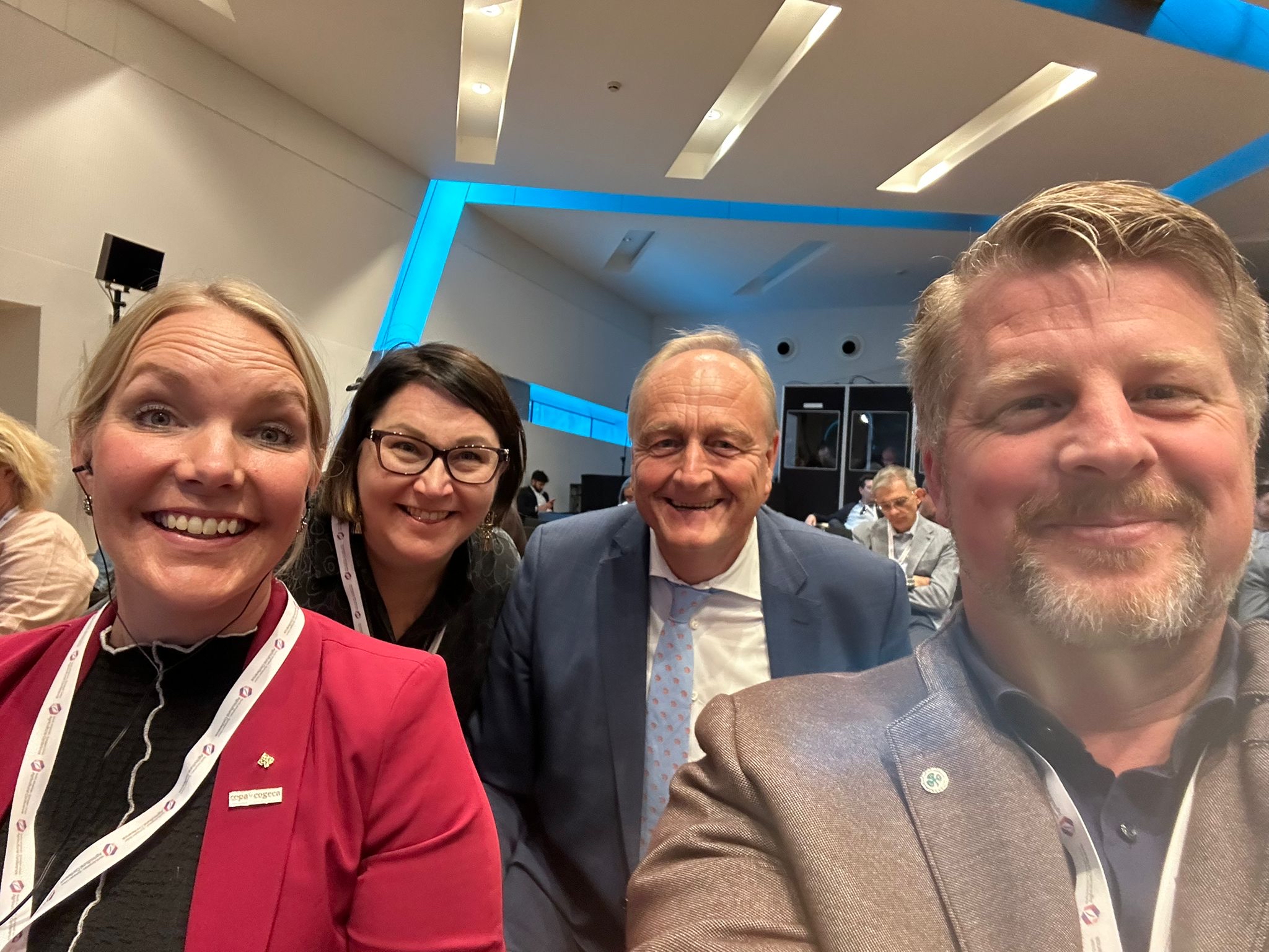 Viktoria Östlund, Kati Partanen från MTK (Finland), Joachim Rukwied från DBV (tyska bondeorganisationen) och Hans Ramel