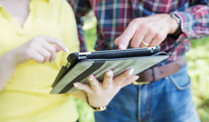 Två företagare pekar på ipad